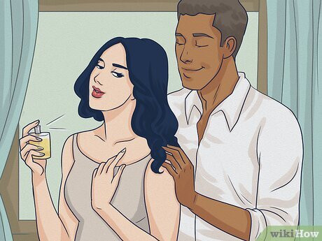 Step 1 Wear perfume to tantalize his sense of smell.